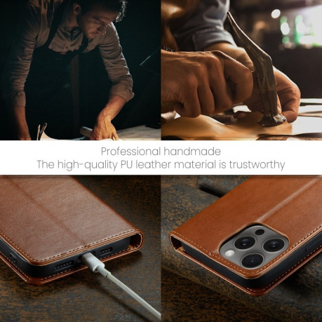 Шкіряний чохол-книжка Fierre Shann Genuine leather для iPhone 16 Pro - коричневий