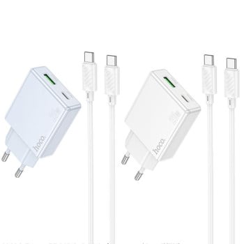 Зарядка Hoco C142A Direct PD20W+QC3.0 (1USB-A/1C) + кабель Type-C - Type-C - біла