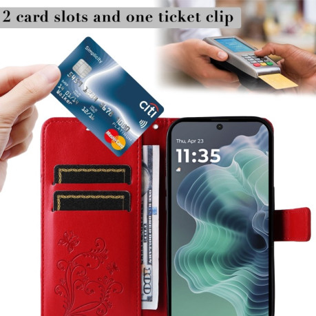 Чехол-книжка Embossed Butterfly для Motorola Moto G35 - красный