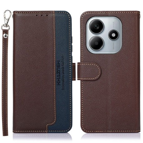 Чехол-книжка KHAZNEH Litchi Texture на Xiaomi Redmi Note 14 4G - коричневый