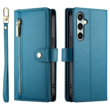 Чехол-кошелек Nine Card-slot Zipper Wallet Bag Leatherдля Samsung Galaxy S24 FE 5G - синий