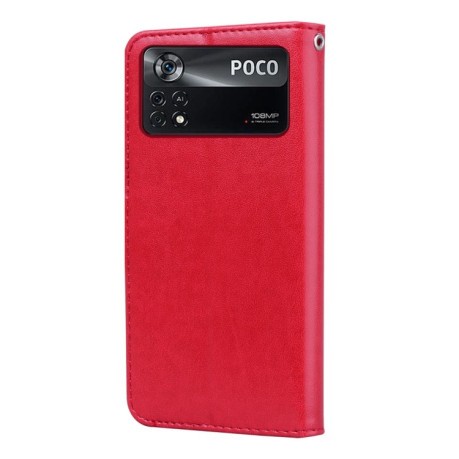 Чехол-книжка Rose Embossed для Xiaomi Poco X4 Pro 5G - красный