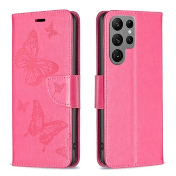 Чохол-книжка Butterflies Pattern для Samsung Galaxy S24 Ultra 5G - пурпурно-червоний