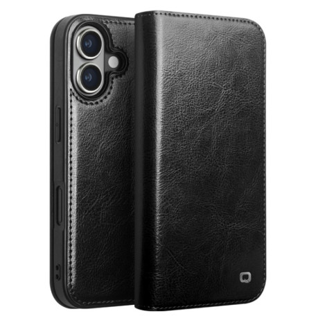 Шкіряний чохол-книжа QIALINO Classic Genuine Leather для iPhone 16 Plus - чорний