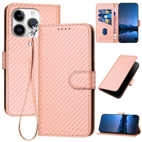 Чохол-книжка Carbon Fiber Texture на iPhone 16 Pro - рожевий