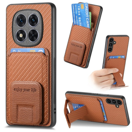 Противоударный чехол Carbon Fiber Card Bag для Xiaomi  Redmi Note 14 Pro+ 5G - коричневый