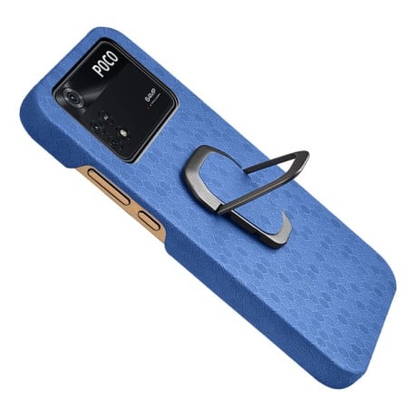 Противоударный чехол Honeycomb Ring Holder для Xiaomi Poco M4 Pro 5G - синий