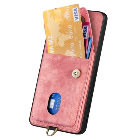 Противоударный чехол Retro Card Wallet Fold Leather для Xiaomi Redmi Note 13 Pro+ - розовый