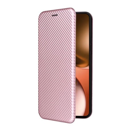 Чехол-книжка Carbon Fiber Texture на Realme GT 7 - рожевий