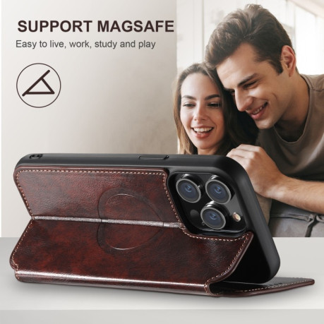 Чехол-книжка Suteni J05 Leather Magnetic MagSafe для iPhone 16 Pro Max - коричневый