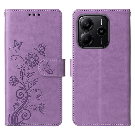 Чохол-книжка Embossed Butterfly Flowers для Xiaomi Redmi Note 14 4G 164.48mm - фіолетовий