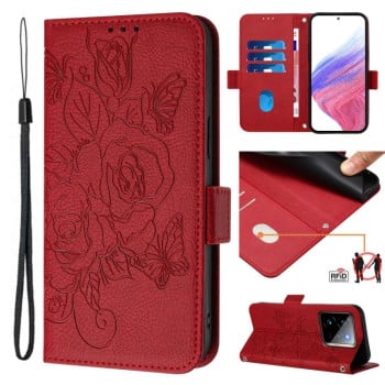Чохол-книжка Embossed Rose RFID Anti-theft Leather для Realme GT 7 Pro 5G - червоний