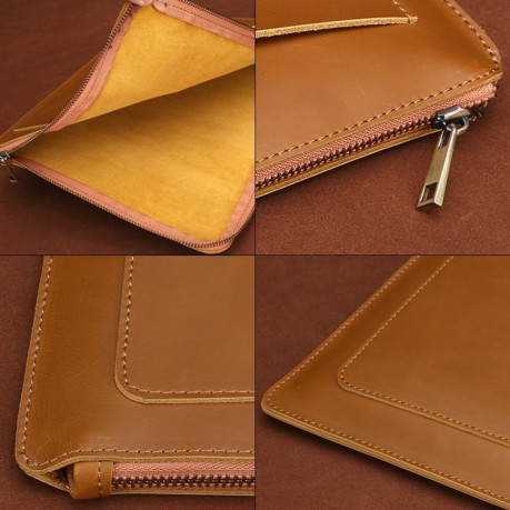 Универсальная сумка-конверт из натуральной кожи на молнии EsCase Business series для ноутбуков 15.4 дюйма и менее - кофейный