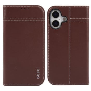 Чохол-книжка GEBEI Top-grain Horizontal Flip Leather для iPhone 17 — коричневий
