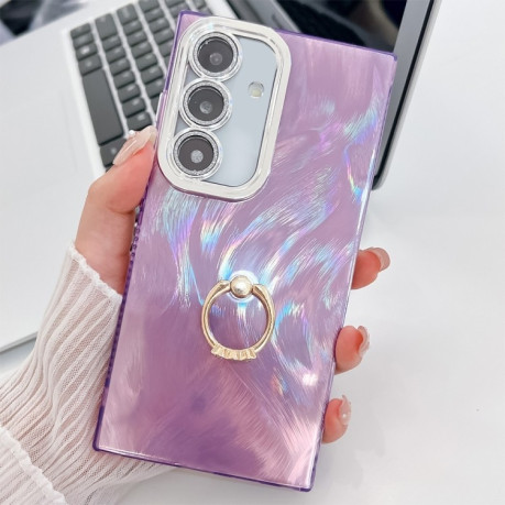 Протиударний чохол Plating Glitter Texture Ring Holder  для Samsung Galaxy A36 5G - Purple Feather Yarn