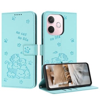 Чохол-книжка Embossed Kitten Phone Leather для OPPO A5 Pro 5G Global - зелений