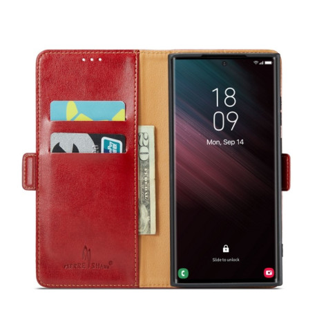 Кожаный чехол-книжка Fierre Shann Genuine leather на Samsung Galaxy S23 Ultra 5G - красный