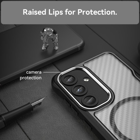 Ударозахисний чохол Carbon Fiber Texture MagSafe Translucent для Samsung Galaxy S25 5G - чорний