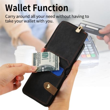 Чехол Cross Leather Ring Vertical Zipper Wallet для Motorola Razr 60 Ultra - черный