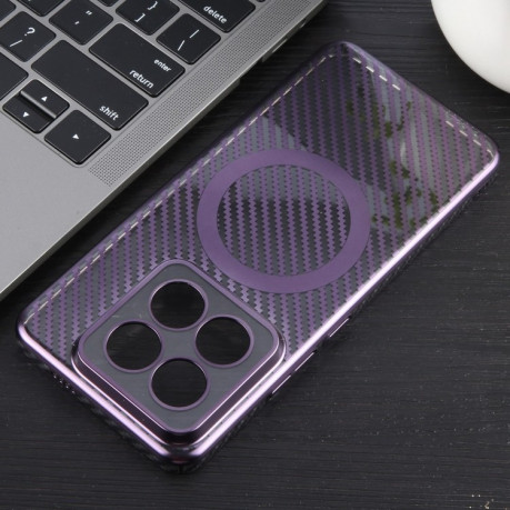 Противоударный чехол 6D Gold Plated Magsafe на Xiaomi 14 Pro - Aurora Purple