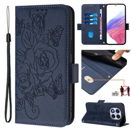 Чохол-книжка Embossed Rose RFID Anti-theft Leather для Xiaomi Redmi Note 14 Pro 5G/Poco X7 - синій