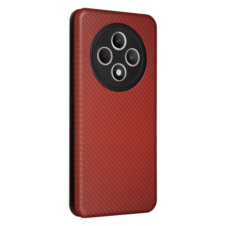 Чехол-книжка Carbon Fiber Texture на OPPO Reno12 F/12 FS 5G / 4G - коричневый