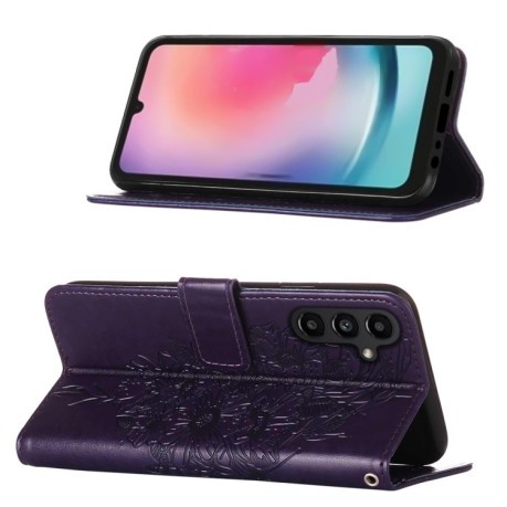 Чехол-книжка Embossed Butterfly для Samsung Galaxy A15 - фиолетовый