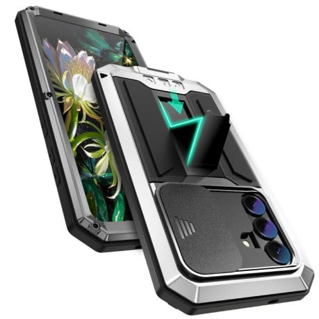 Противоударный чехол R-JUST скользящая защита камеры + защита экрана на Samsung Galaxy S26 5G — серебристый
