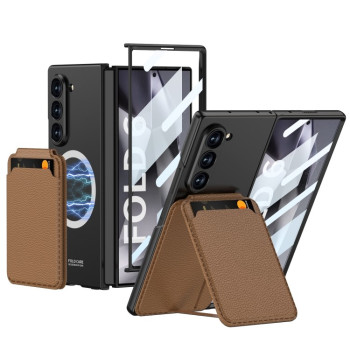 Противоударный чехол GKK Integrated Magsafe Detachable Card Slot для Samsung Galaxy  Fold 6 - коричневый