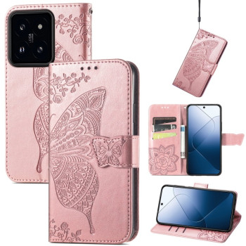 Чехол-книжка Butterfly Love Flower Embossed для Xiaomi 14 - розовое золото