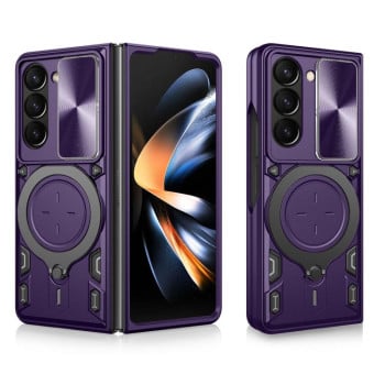 Чехол со шторкой камеры CD фактурой и подставкой на Samsung Galaxy Fold 7 5G - фиолетовый