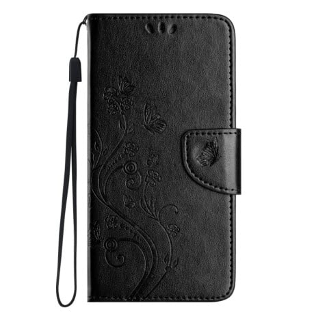 Чехол-книжка Butterfly Flower Pattern для Samsung Galaxy A55 - черный