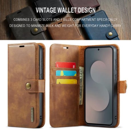 Чохол-книжка DG.MING з фактурою Crazy Horse на Samsung Galaxy S25 FE 5G - коричневий