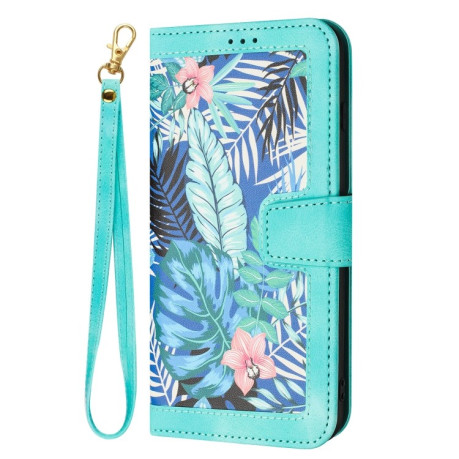 Чехол-книжка Floral Pattern Leather для iPhone 16e - зеленый