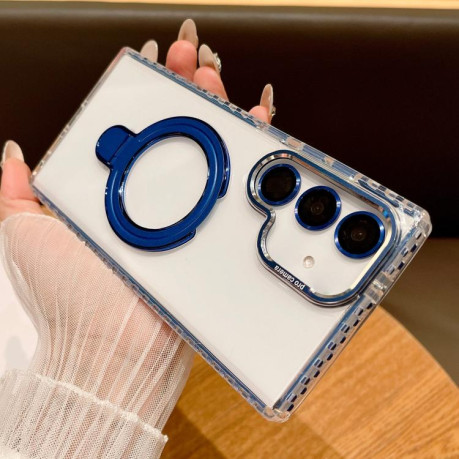 Противоударный чехол Transparent Acrylic MagSafe Lens Holder на Samsung Galaxy S25 5G - синий