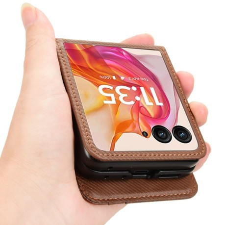 Протиударний чохол Card Slot PU Leather PC для Motorola Moto Razr 50 Ultra - коричневий