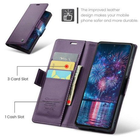 Чехол-книжка CaseMe 023 Butterfly Buckle Litchi Texture RFID Anti-theft Leather для Xiaomi Redmi Note 14 4G 164.84mm - фиолетовый