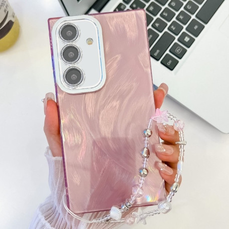 Протиударний чохол Plating Glitter Texture Chain  для Samsung Galaxy S25+ 5G - Pink Feather Yarn