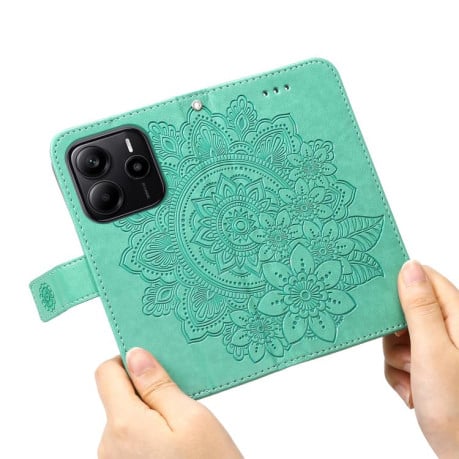 Чохол-книжка 7-petal Flowers Embossing для Redmi Note 14 4G 164.84mm - зелений