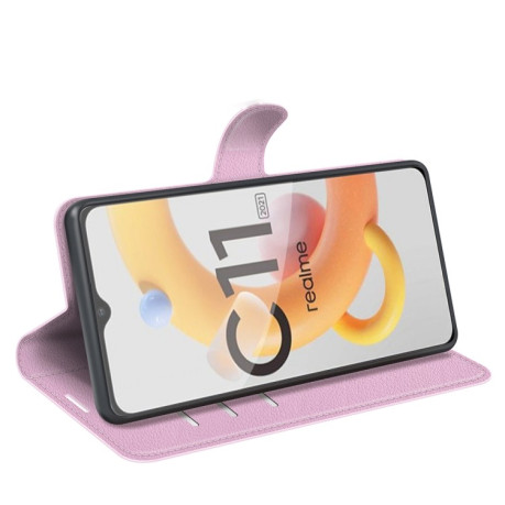 Чехол-книжка Litchi Texture на Realme C11 2021 - розовый