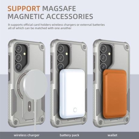 Противоударный чехол MagSafe Holder Armor PC Hybrid для Samsung Galaxy S24+ 5G / S25+ 5G - серый