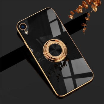 Противоударный чехол 6D Electroplating Full Coverage with Magnetic Ring для iPhone XR - черный