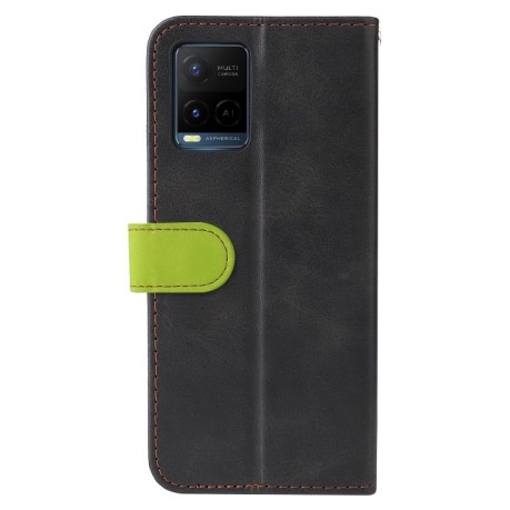 Чехол-книжка Stitching-Color Horizontal Flip Leather для Vivo Y21 / Y21s / Y33s - зеленый