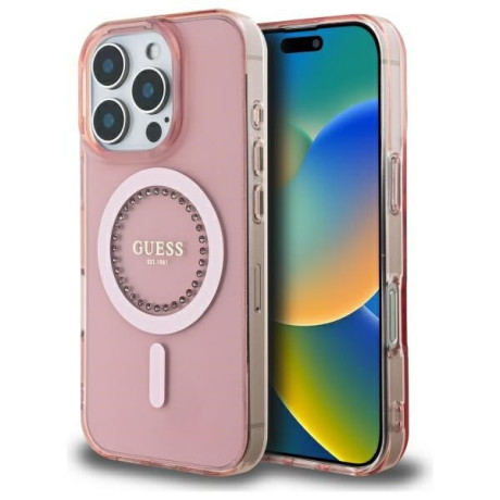 Оригинальный чехол Guess IML Rhinestones MagSafe для iPhone 16 Pro Max - Pink