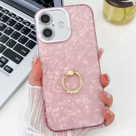 Чохол протиударний Plating Glitter Texture Ring Holder для iPhone 16 - Pink Shell Pattern