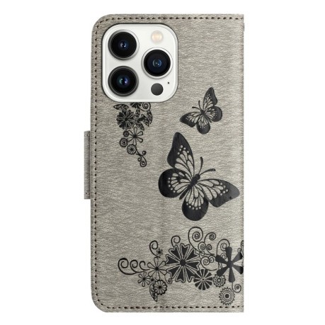 Чохол-книжка Embossed Butterfly для iPhone 16 Pro Max - сірий