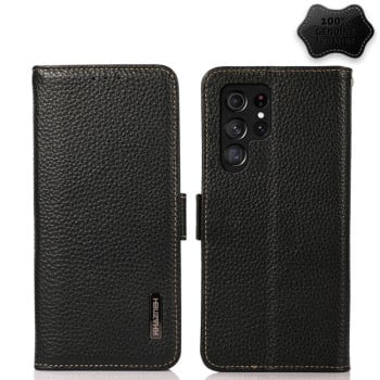 Шкіряний чохол-книжка KHAZNEH Genuine Leather RFID для Samsung Galaxy S23 Ultra 5G - чорний