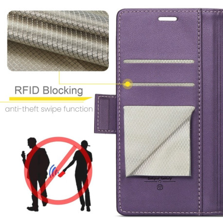 Чехол-книжка CaseMe 023 Butterfly Buckle Litchi Texture RFID Anti-theft Leather для Samsung Galaxy S24 FE 5G - фиолетовый