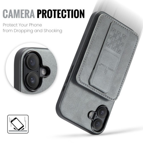 Чехол Fierre Shann Oil Wax Cow Leather Card Holder на iPhone 16 - серый