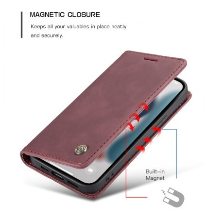 Кожаный чехол CaseMe-013 Multifunctional на iPhone 14/13 - винно-красный